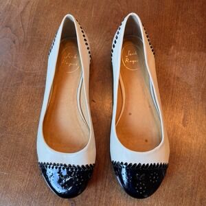 Jack Rogers Ballet Flats Womens 8M White Black Cap Toe Whipstitch Leather Preppy